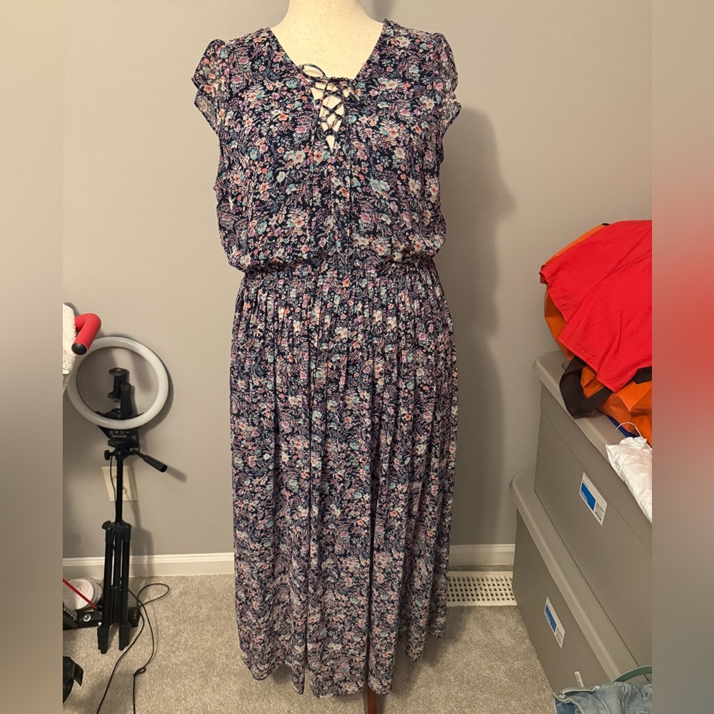 Purple Smocked Maxi Sundress with Flutter Sleeves